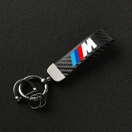 Carbon Fiber Leather Car Keychain For BMW