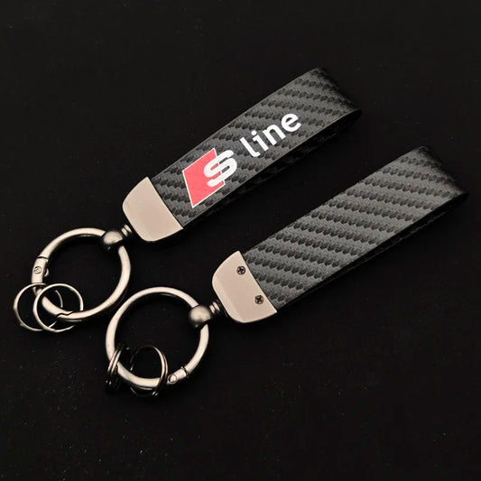 Carbon Leather Luxury Car Keychain For Audi