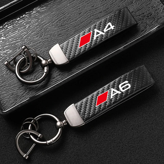 Carbon Microfiber Leather Key Chain For Audi