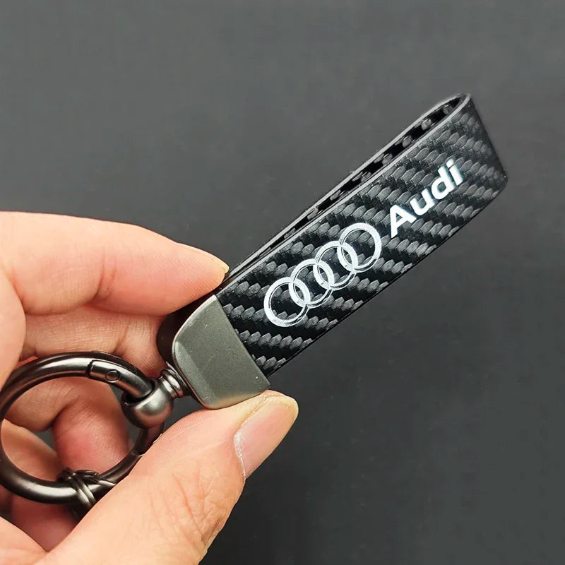 Carbon Leather Luxury Car Keychain For Audi
