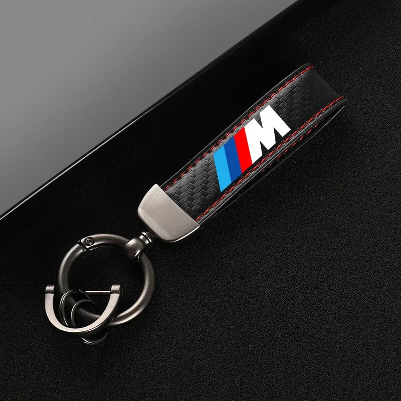 Carbon Fiber Leather Car Keychain For BMW