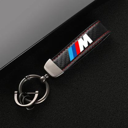 Carbon Fiber Leather Car Keychain For BMW