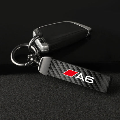 Carbon Microfiber Leather Key Chain For Audi