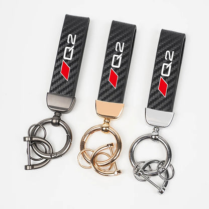 Carbon Microfiber Leather Key Chain For Audi