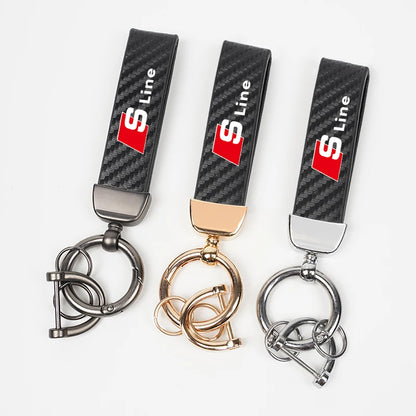 Carbon Microfiber Leather Key Chain For Audi