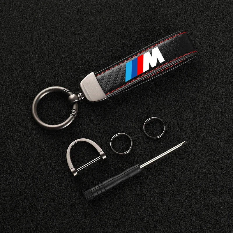 Carbon Fiber Leather Car Keychain For BMW