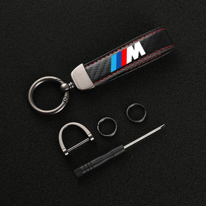 Carbon Fiber Leather Car Keychain For BMW