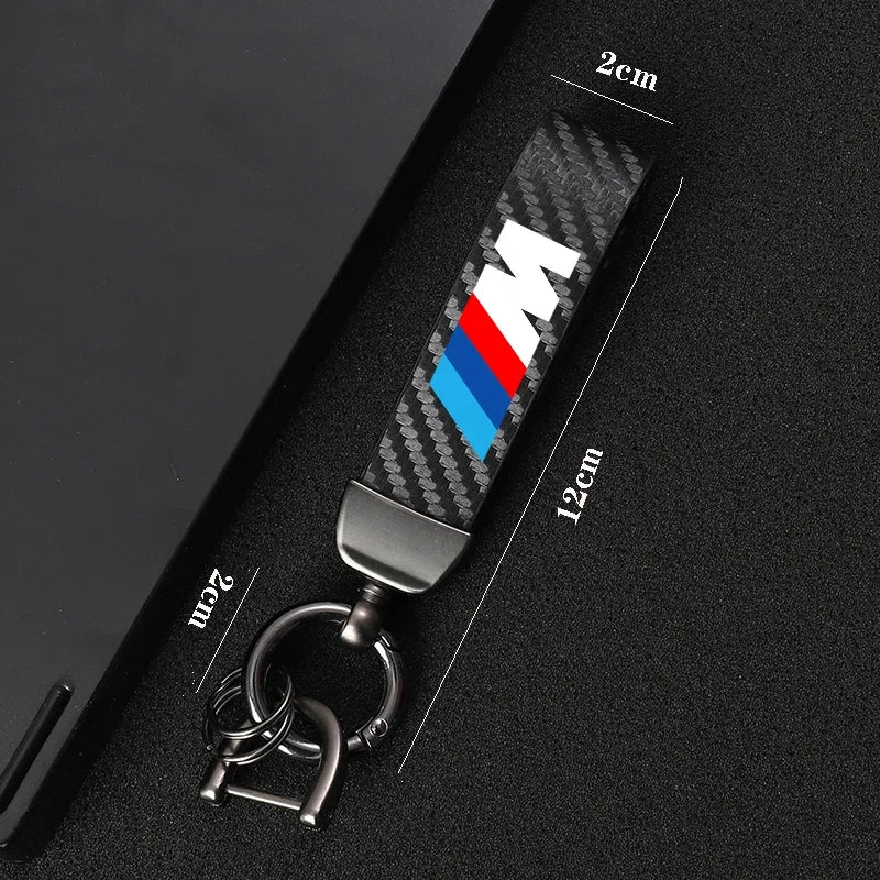 Carbon Fiber Leather Car Keychain For BMW
