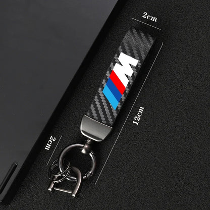 Carbon Fiber Leather Car Keychain For BMW
