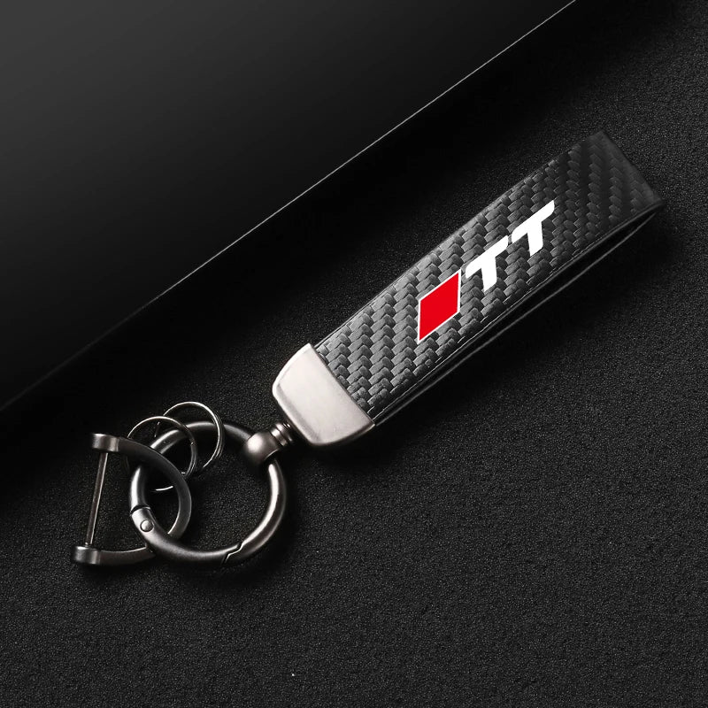 Carbon Microfiber Leather Key Chain For Audi