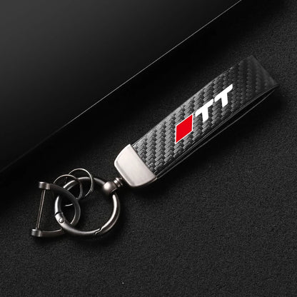 Carbon Microfiber Leather Key Chain For Audi