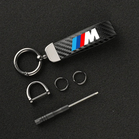 Carbon Fiber Leather Car Keychain For BMW