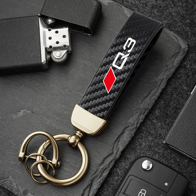 Carbon Microfiber Leather Key Chain For Audi