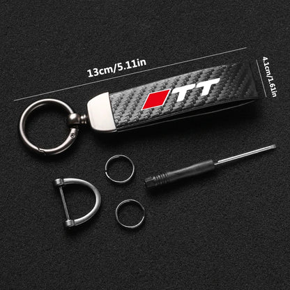 Carbon Microfiber Leather Key Chain For Audi