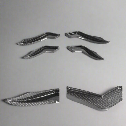Carbon fiber car parts on a white background with 'Product Details' text.