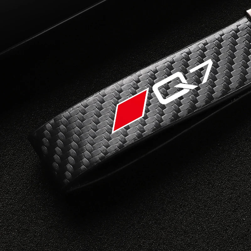 Carbon Microfiber Leather Key Chain For Audi