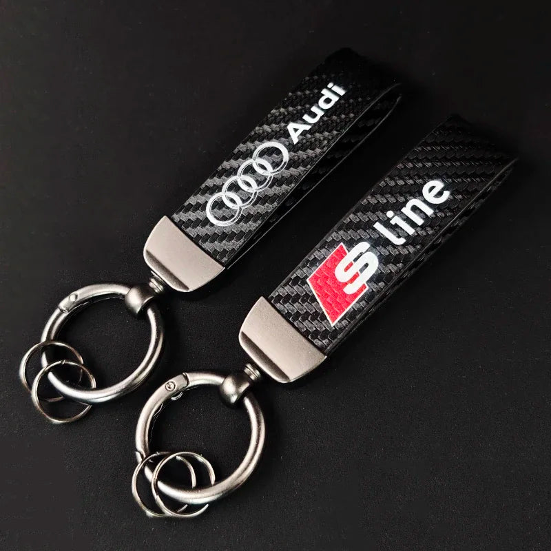 Carbon Leather Luxury Car Keychain For Audi