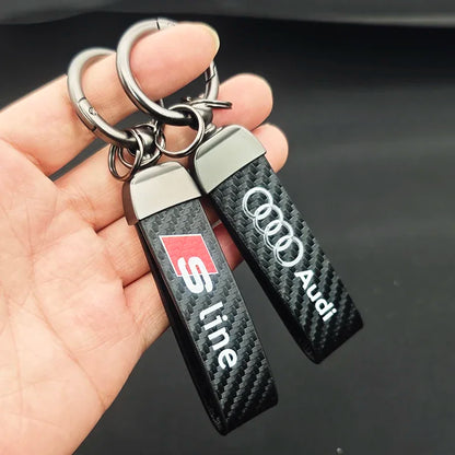 Carbon Leather Luxury Car Keychain For Audi
