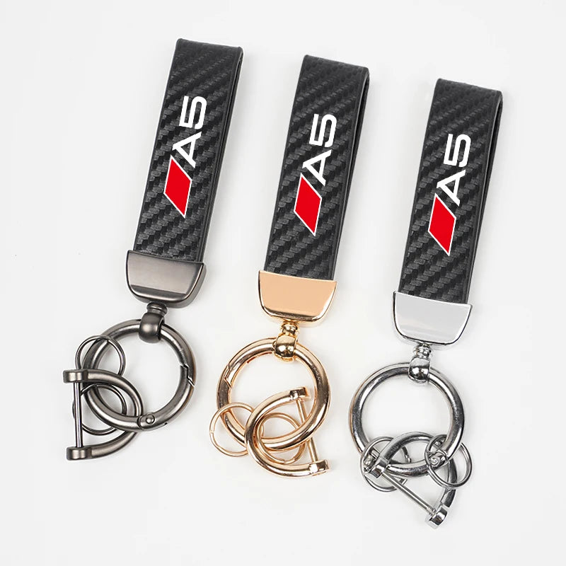 Carbon Microfiber Leather Key Chain For Audi