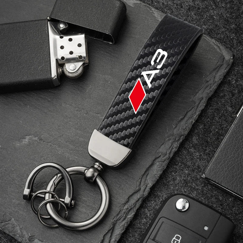 Carbon Microfiber Leather Key Chain For Audi