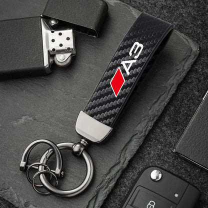 Carbon Microfiber Leather Key Chain For Audi