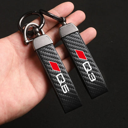 Carbon Microfiber Leather Key Chain For Audi