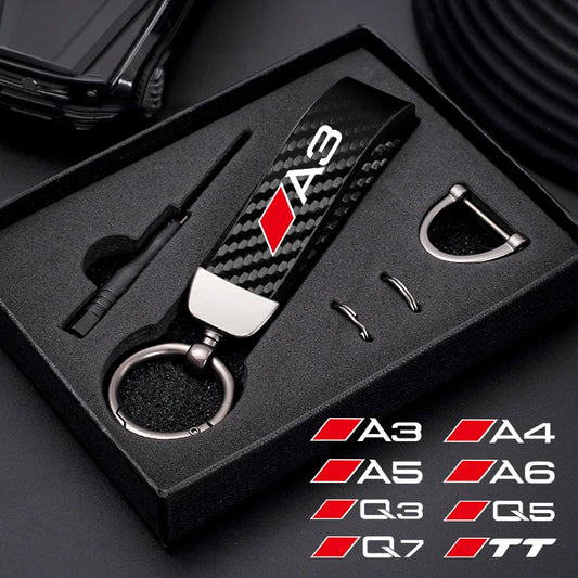 Carbon Microfiber Leather Key Chain For Audi