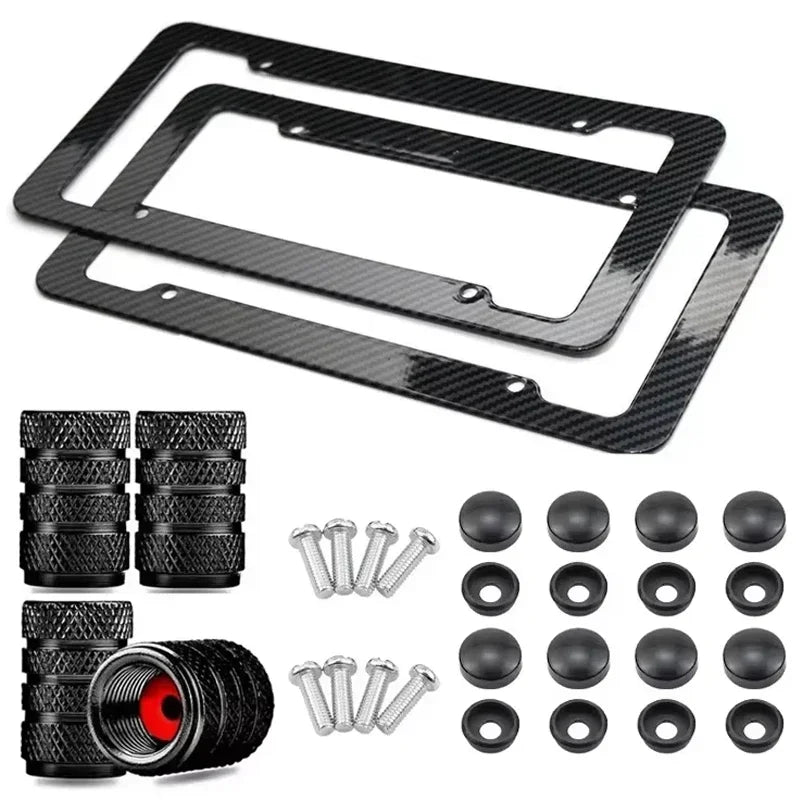 Plastic Carbon Fiber License Plate With Tire Valve Tips