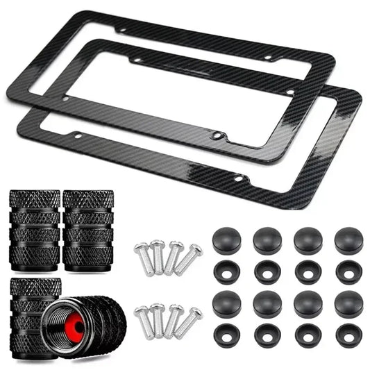 Plastic Carbon Fiber License Plate With Tire Valve Tips