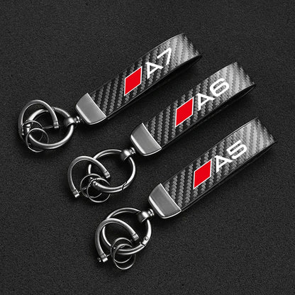 Carbon Microfiber Leather Key Chain For Audi